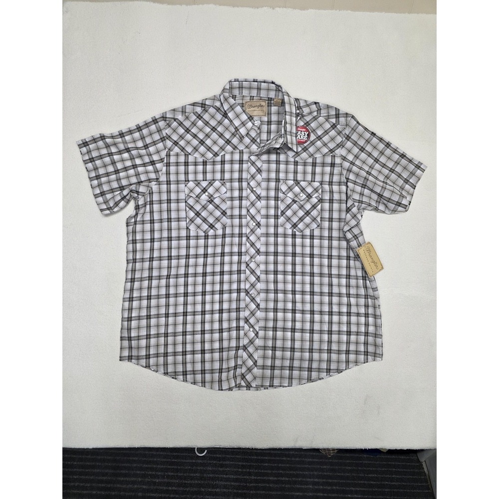 Wrangler Shirt Mens 2XL Brown Plaid Western Snap Short Sleeve Easy Care - Picture 2 of 10